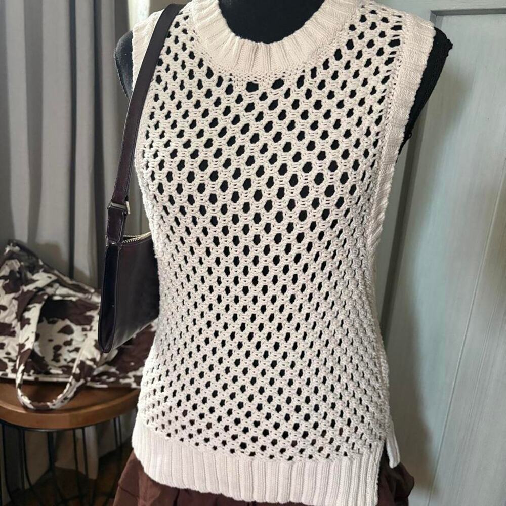 Beautiful cream open knit crochet vest